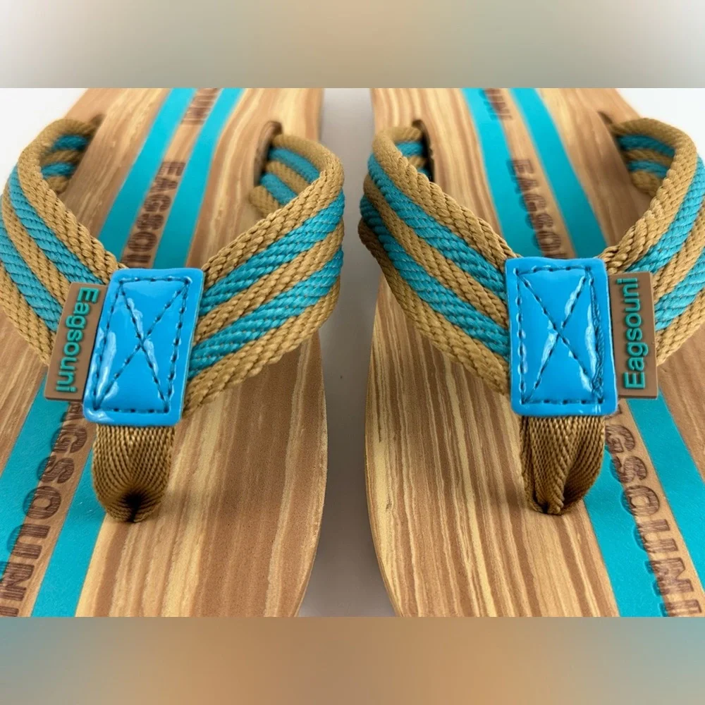 Eagsouni Unisex Flip Flops, Casual Comfort Thong Sandals Tan/Blue Size 41 - Picture 3 of 11